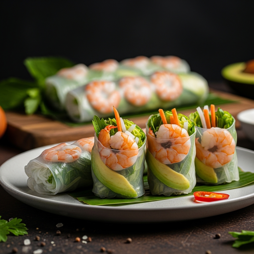 “Mouthwatering Gluten-Free Vietnamese Rice Paper Rolls with Shrimp & Avocado (Gỏi cuốn chay)”